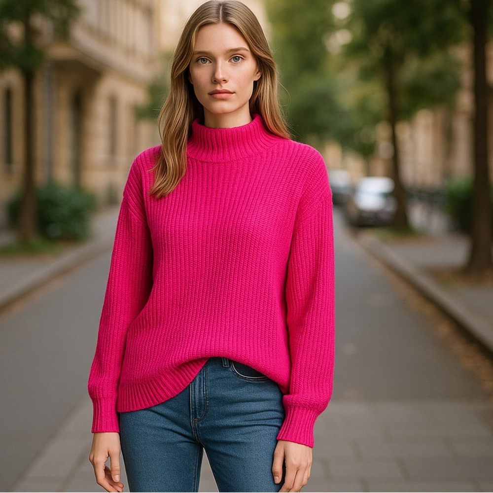 NWT Cupcake And Cashmere Cable Knit Hot Pink  Sweater Oversized Small